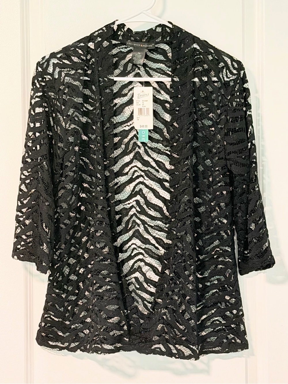 Preswick & Moore Black Crochet Zebra-Print Shell/Shrug